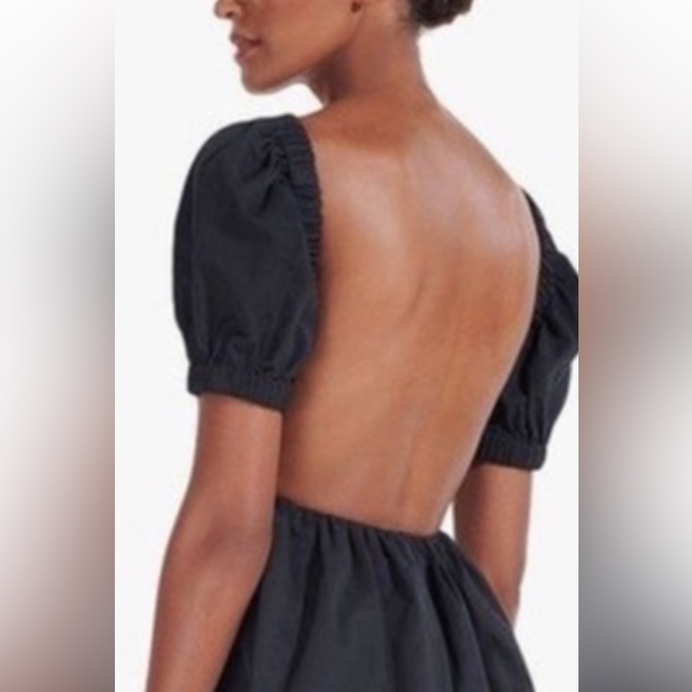 NWT $495 STAUD Alix Maxi Black Dress Puff Sleeves Size 2 Open Back - Picture 2 of 16
